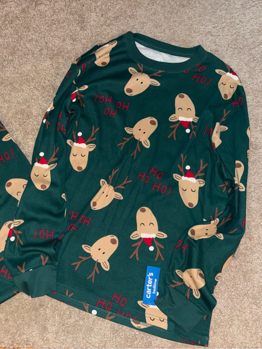 Carter's Dark Green Reindeer 'Ho Ho Ho' Pajama Set